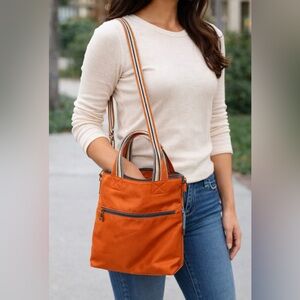 Ahdorned 2Way Orange Nylon Bag with guitar strap and key ring/bag charm EUC